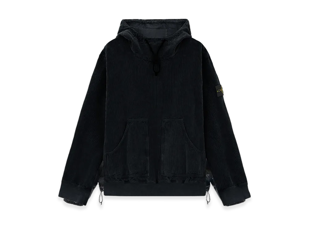 Stone Island 12106 Organic Cotton Corduroy 800 Frost Finish Loose Fit Hooded Overshirt - 24FW "Black"