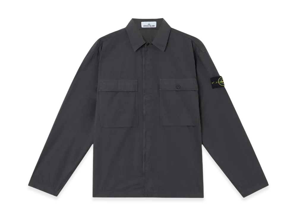 Stone Island 1200015 Stretch Cotton Tela Paracadute Comfort-Fit Overshirt with Chest Pockets and Snap Fastening - 25SS "Charcoal Grey"