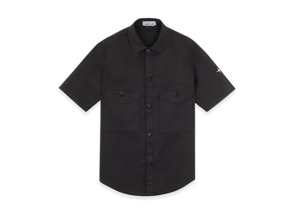 Stone Island 11819 Stretch Cotton Twill Garment Dyed Short Sleeve Overshirt - 21SS "Black"