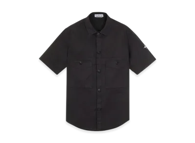 Stone Island 11819 Stretch Cotton Twill Garment Dyed Short Sleeve Overshirt - 21SS "Black"