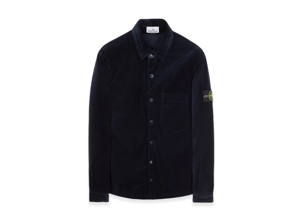Stone Island 11709 Internal Quilted Padding Garment Dyed Plain Cotton Velvet Overshirt - 23FW "Navy Blue"