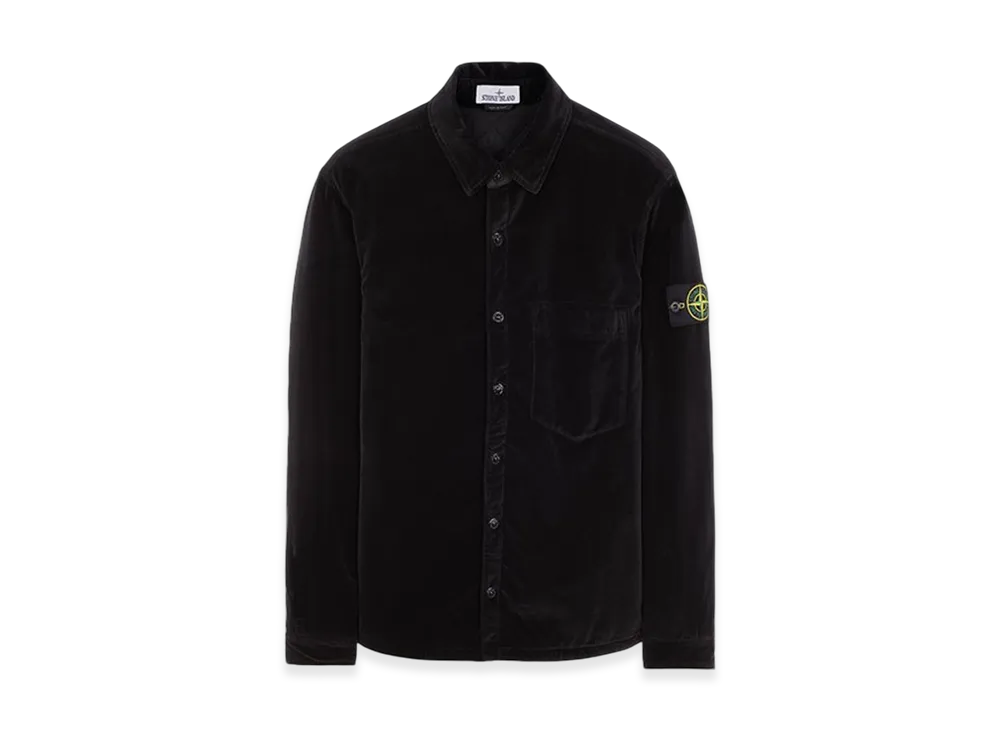 Stone Island 11709 Internal Quilted Padding Garment Dyed Plain Cotton Velvet Overshirt - 23FW "Black"