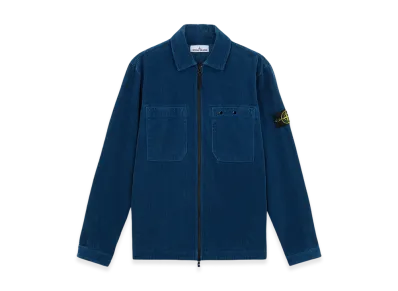 Stone Island 11604 Organic Cotton Corduroy 800 Overshirt with Zipper Fastening - 24FW "Avio Blue"