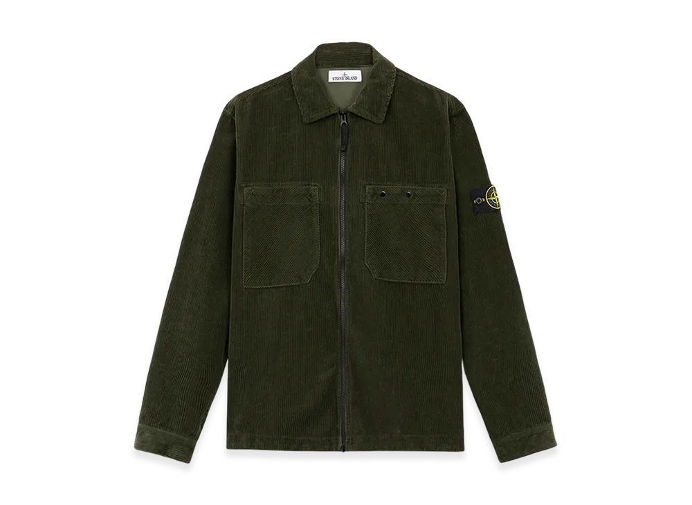 Stone Island 11604 Organic Cotton Corduroy 800 Overshirt with Zipper Fastening - 24FW "Musk Green"