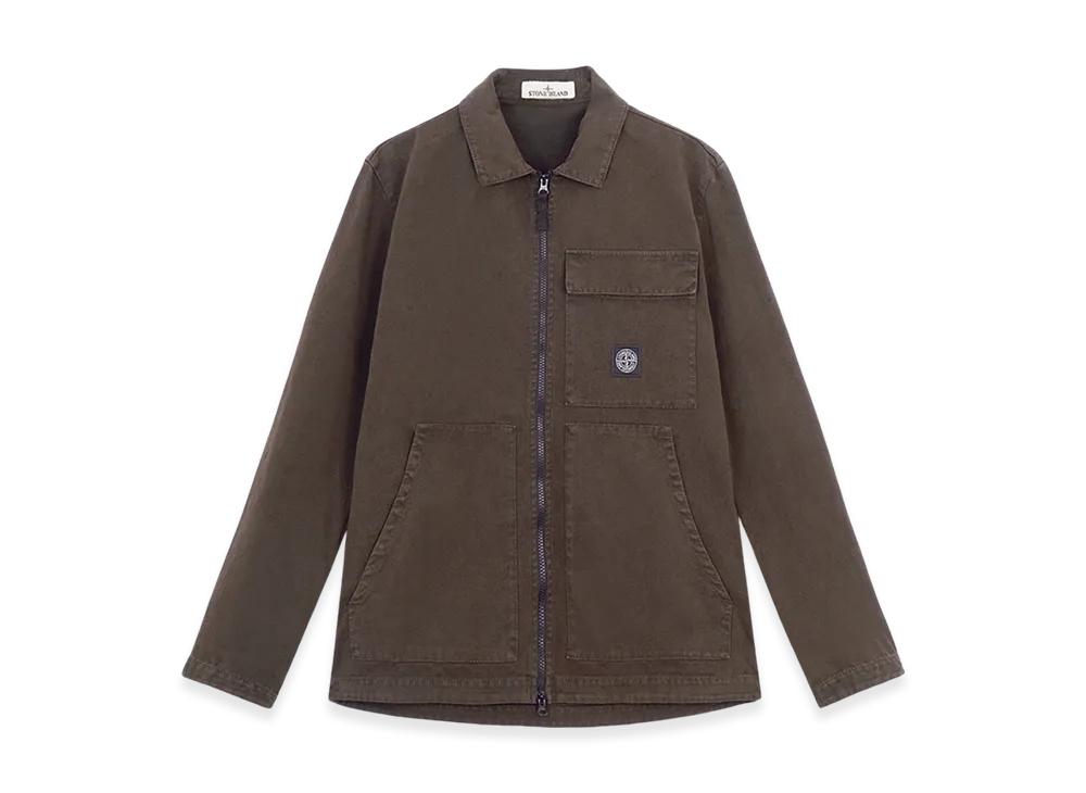 Stone Island 11501 Panama Cotton Old Effect Overshirt with Zipper Fastening - 24FW "Walnut Brown"