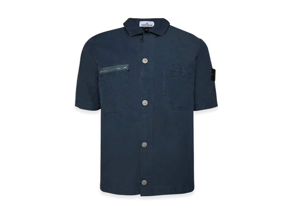 Stone Island 11429 Patch Chest Pockets Short Sleeve Overshirt - 23SS "Avio Blue"