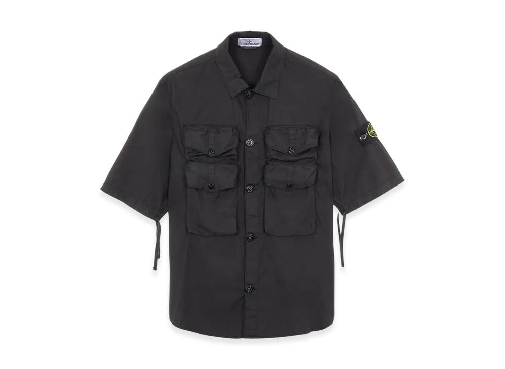 Stone Island 11003 Stretch Cotton Tela Paracadute Garment Dyed Short Sleeve Overshirt - 22SS "Black"