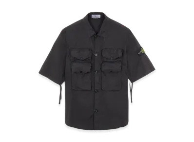 Stone Island 11003 Stretch Cotton Tela Paracadute Garment Dyed Short Sleeve Overshirt - 22SS "Black"
