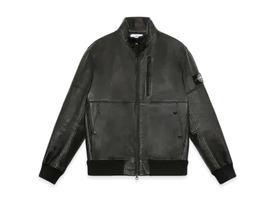 Stone Island 00398 Metal Lamina Leather Biker Jacket with Memory Features - 24FW "Black"