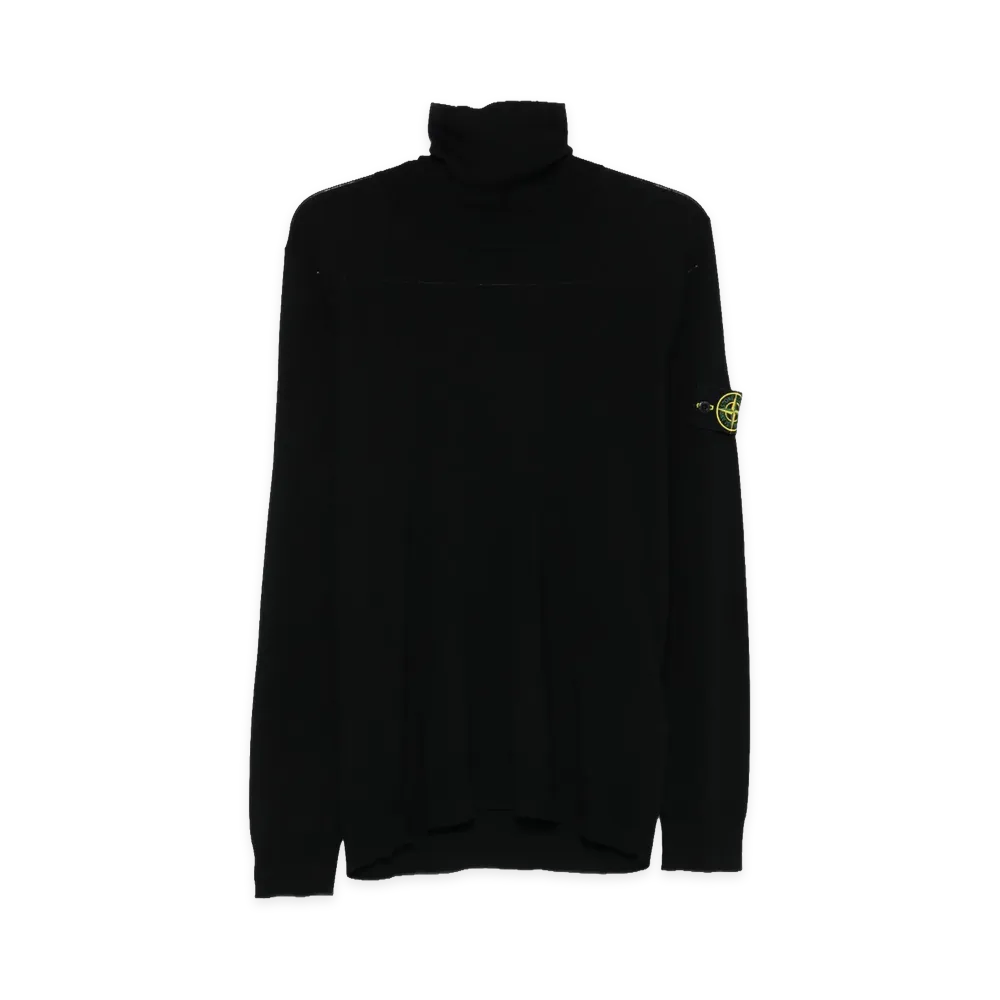 Stone Island Maglione Dolcevita in Lana A Coste "Black"
