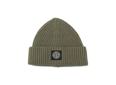 Stone Island Ribbed Wool Beanie with Compass Patch "Green"
