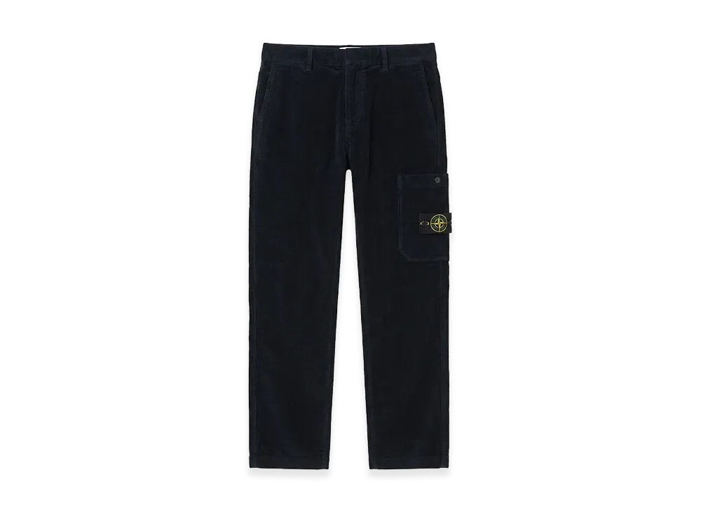 Stone Island Logo Corduroy Flat Front Slacks "Navy"