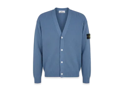 Stone Island Ribbed Soft Organic Cotton L/S Sleeve Logo V-Neck Cardigan "Blue"