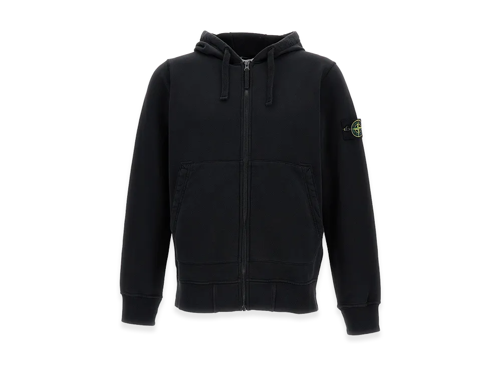 Stone Island French Terry Sleeve Patch L/S Zip-Up Hoodie with Pockets "Black"