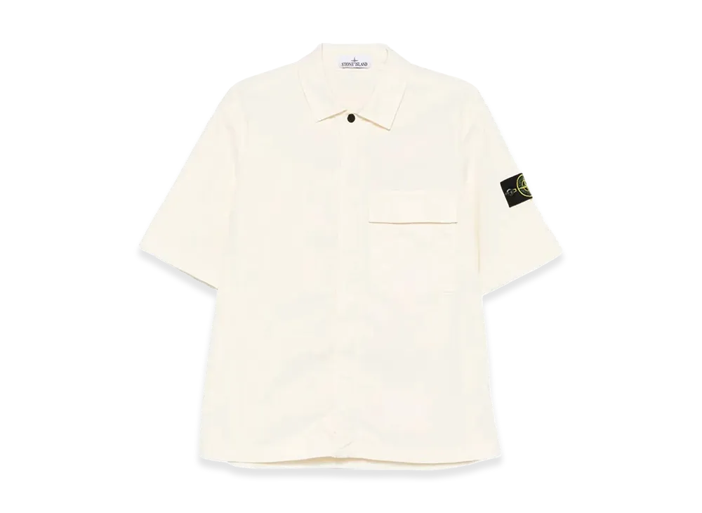 Stone Island Comfort-Fit Short-Sleeved Cotton Twill Shirt With Pocket "White"