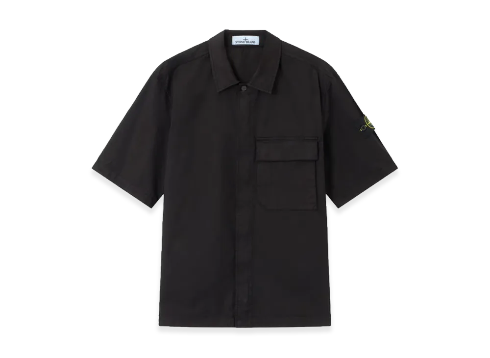 Stone Island Comfort-Fit Short-Sleeved Cotton Twill Shirt With Pocket "Black"