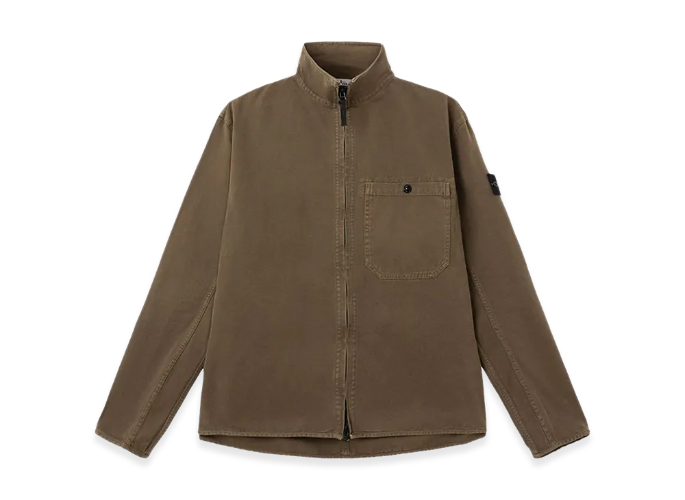 Stone Island Comfort Fit Cotton Overshirt With Zip "Brown"