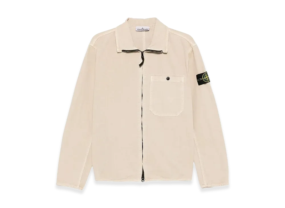 Stone Island Comfort Fit Cotton Overshirt With Zip "Beige"
