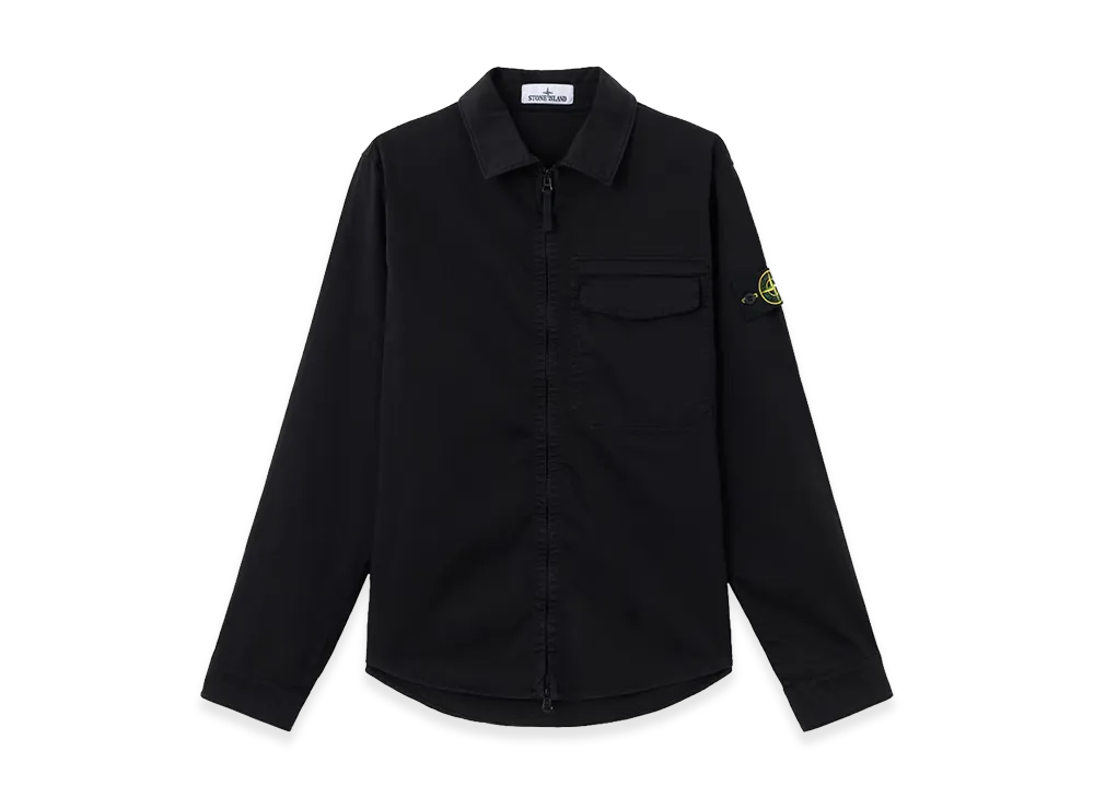 Stone Island Cotton Satin Overshirt With Logo "Black"