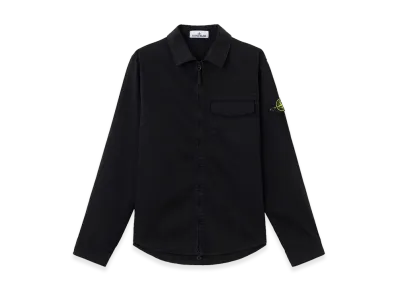 Stone Island Cotton Satin Overshirt With Logo "Black"