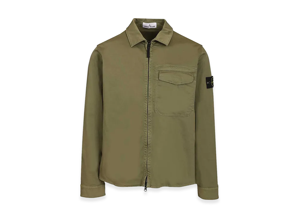 Stone Island Cotton Satin Overshirt With Logo "Green"