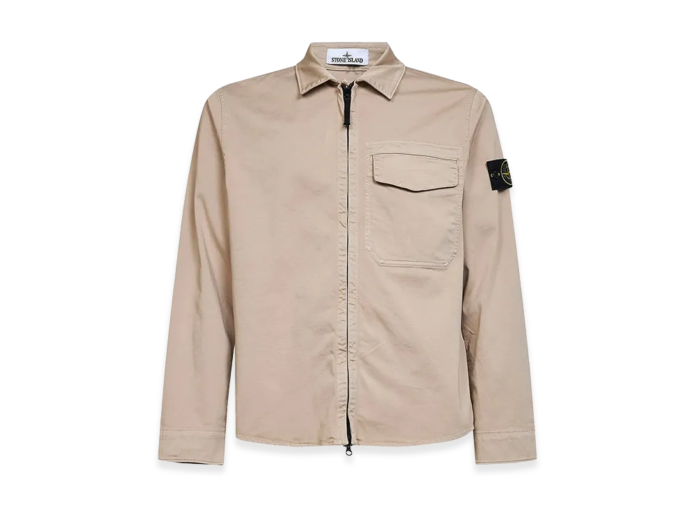 Stone Island Cotton Satin Overshirt With Logo "Beige"