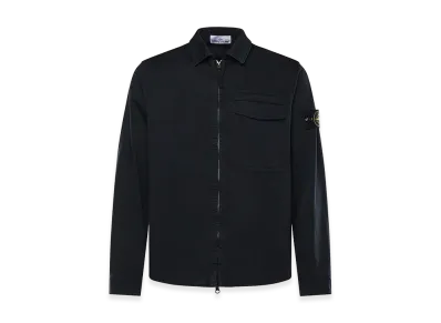 Stone Island Cotton Satin Overshirt With Logo "Blue"