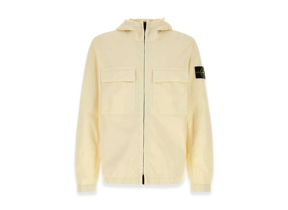 Stone Island Hooded Jacket In Stretch Organic Cotton Twill "White"