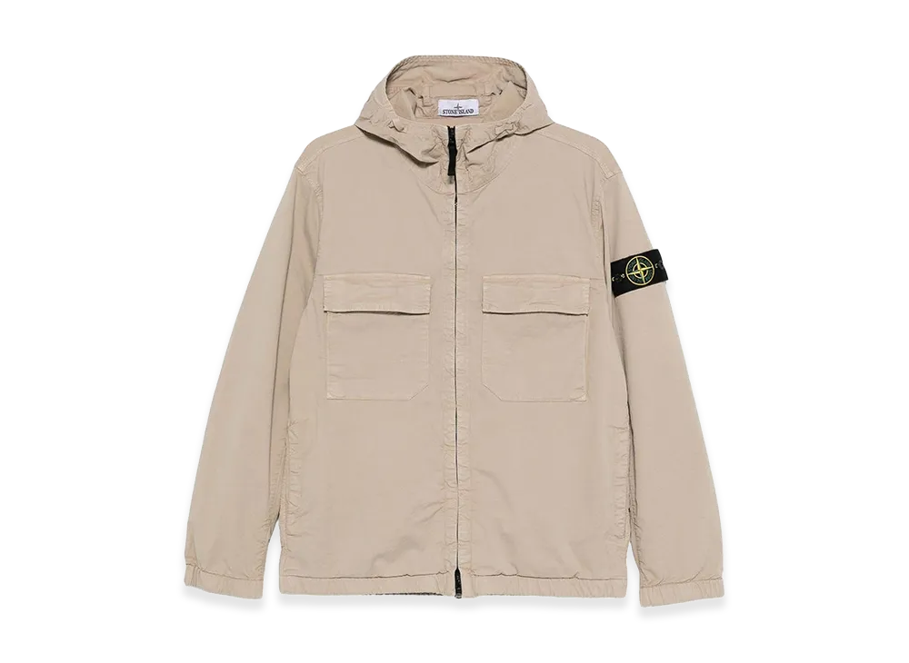 Stone Island Hooded Jacket In Stretch Organic Cotton Twill "Beige"