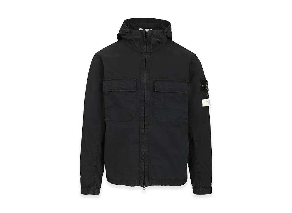 Stone Island Hooded Jacket In Stretch Organic Cotton Twill "Blue"