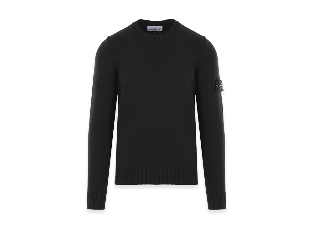 Stone Island Crew Neck Wool Sweater With Reverse Stitch Details "Black"