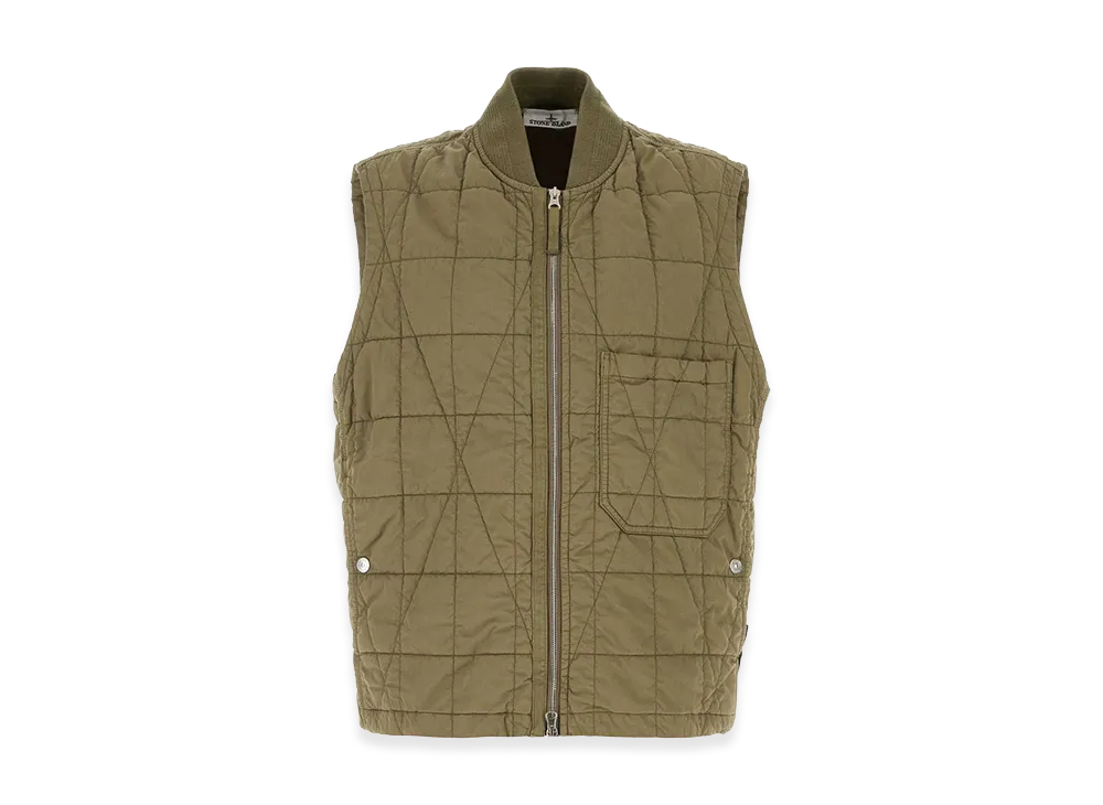 Stone Island Army Green Cotton Blend Sleeveless Jacket "Green"