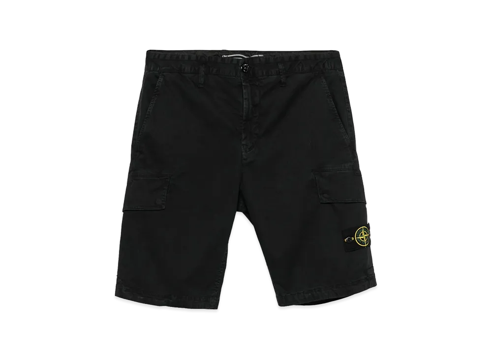 Stone Island Bermuda Cargo Shorts In Broken Twill "Black"