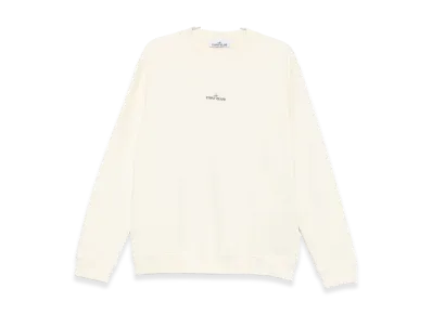 Stone Island Cotton Fleece Oversized Fit Sweatshirt With Industrial Four Print "White"