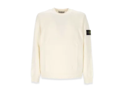 Stone Island Stretch Wool Crewneck Sweater With Reverse Stitch Details "White"