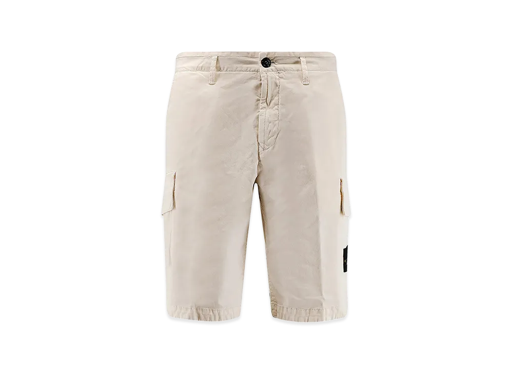 Stone Island Bermuda Cargo Shorts In Broken Twill "White"