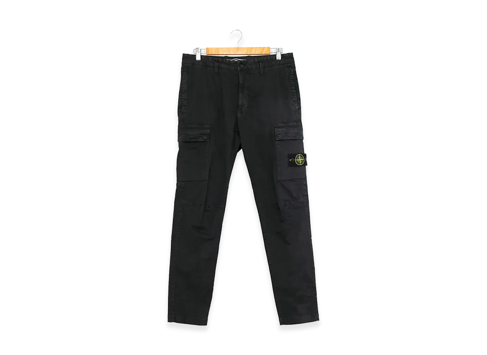 Stone Island Organic Cotton Stretch Broken Twill Old Effect Cargo Pants "Black"