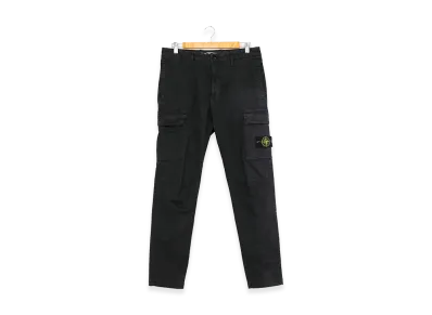 Stone Island Organic Cotton Stretch Broken Twill Old Effect Cargo Pants "Black"