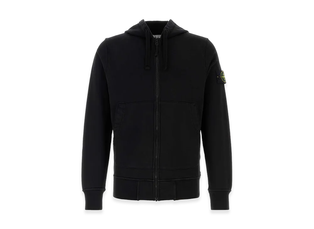 Stone Island Organic Cotton Fleece Hooded Zip-Up Sweatshirt "Black"