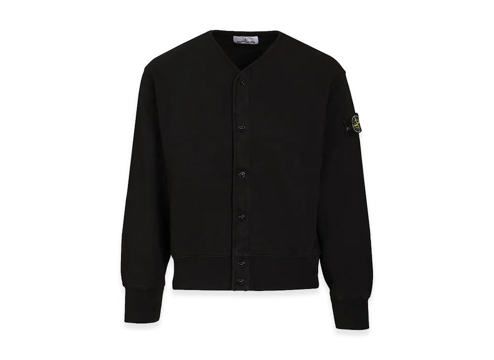 Stone Island Organic Cotton Fleece Cardigan Sweatshirt "Black"