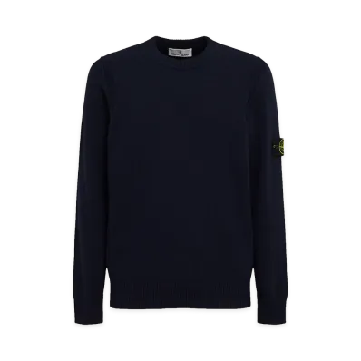 Stone Island Maglione Girocollo Loose Fit in Cotone A Costine "Blue"