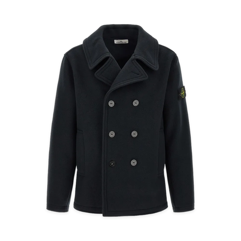 Stone Island Double-Breasted Coat with Logo Badge "Blue"
