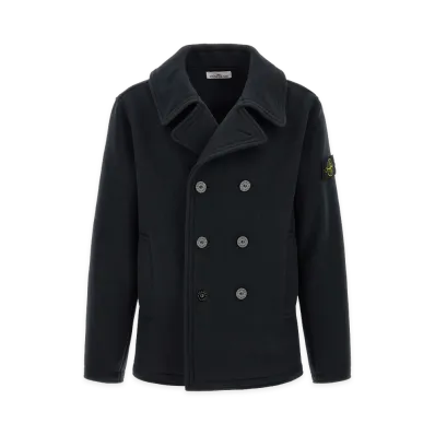 Stone Island Double-Breasted Coat with Logo Badge "Blue"