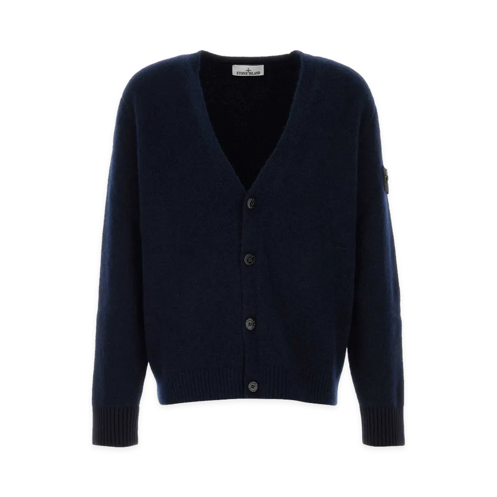 Stone Island Stretch Alpaca Blend Cardigan "Melange Blue/Midnight Blue"