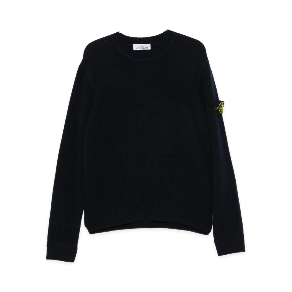 Stone Island Maglione Girocollo in Lana Con Bordi A Costine "Melange Blue"