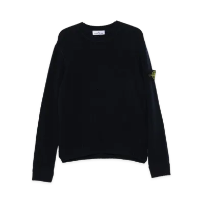 Stone Island Maglione Girocollo in Lana Con Bordi A Costine "Melange Blue"