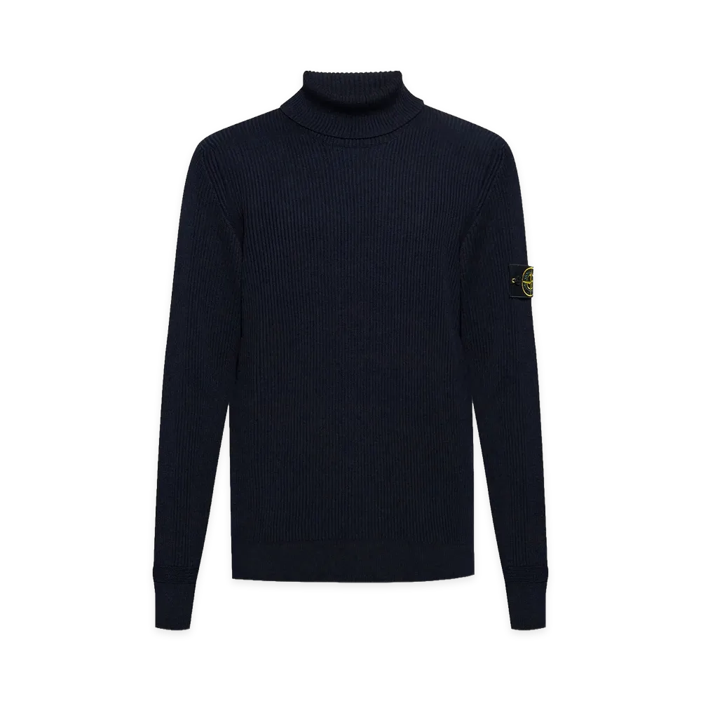 Stone Island Wool Turtleneck Sweater in Full Ribs "Blue"