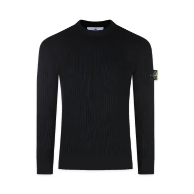 Stone Island Maglione Girocollo Con Bordi A Costine "Black"