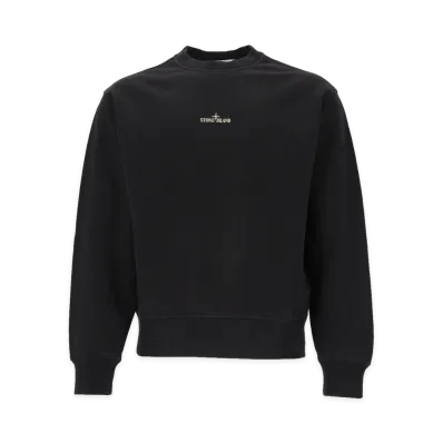 Stone Island Organic Cotton Fleece Crewneck Sweatshirt "Black"