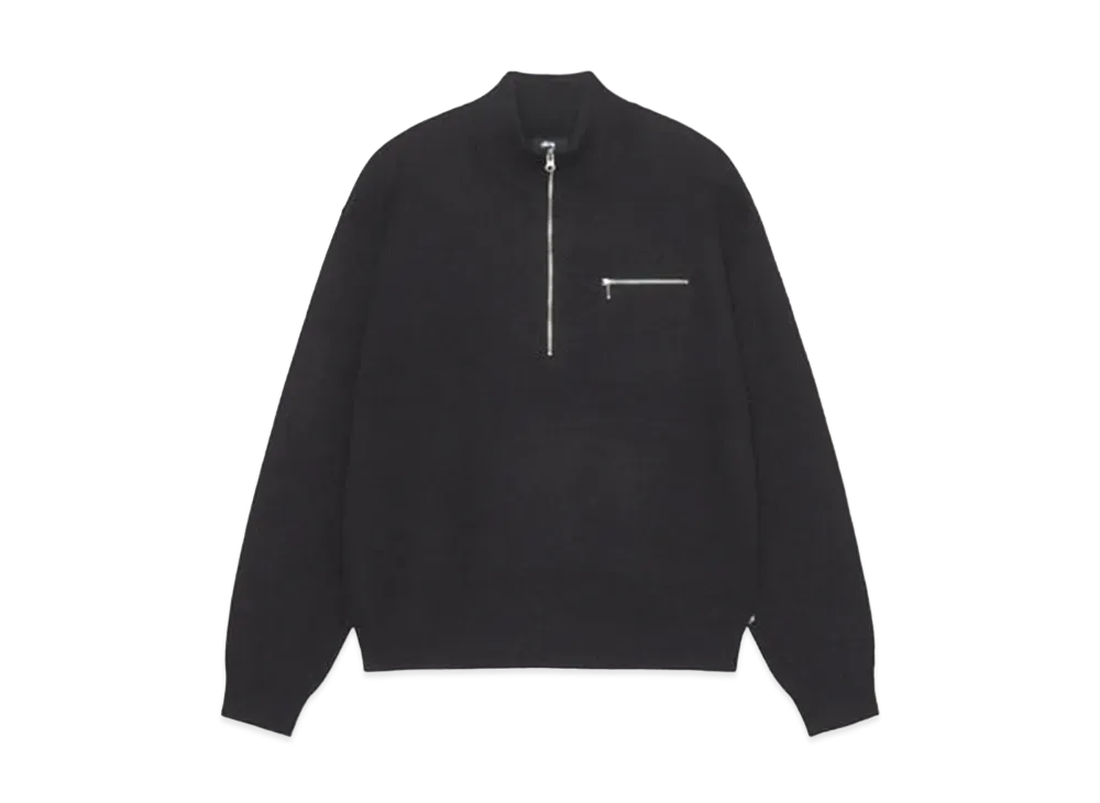 Stussy Half Zip Mock Neck Sweater "Black"